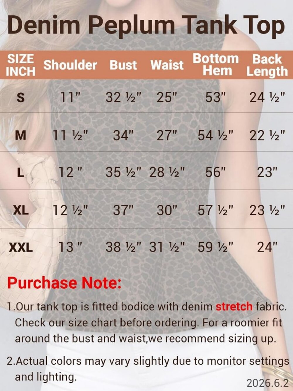 Summer Denim Peplum Tank Top - Sleeveless Slim Fit Jean Blouse with Zipper - Picture 6 of 7